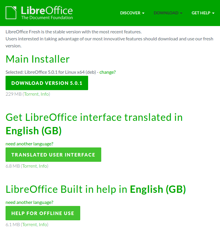LibreOffice website download buttons